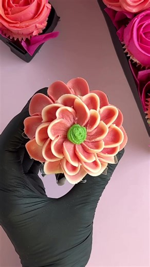 2-toned buttercream flower cupcake 🌸🩷 #flowercupcakes #cupcakepiping #piping #learnwithtiktok