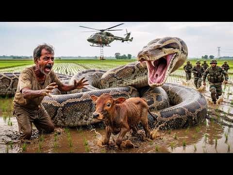 Giant Python Attack on Baby Cow Muddy Field | Shocking Army Rescue #wildliferescue