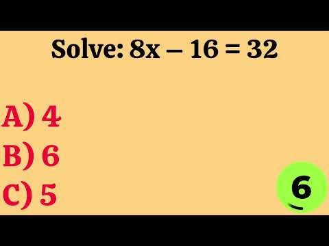 20 Math Equation Questions with Answers | Algebra MCQs Quiz | Solve for X Practice Test