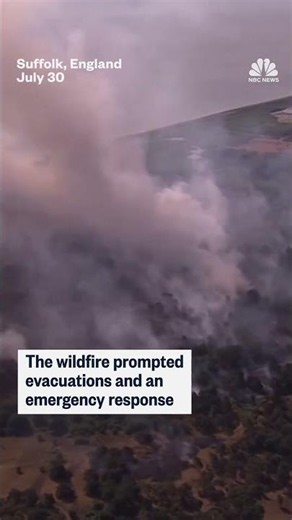 Aerials show wildfire burning on England's Suffolk coast