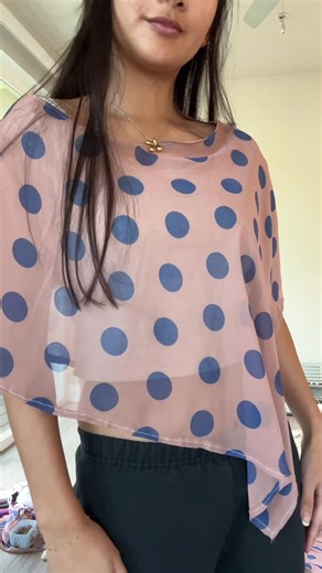 1. Fold a sheer fabric in half and then out a rectangle 2. Cut a curve (this will be the neckline) between the folded side of the fabric and the open ends of the other side of the rectangle. 3. On the open end of the rectangle, pin/clip the open ends of the fabric together to try on and see if you like the shape 4. If it’s too long, cut sides of the rectangle to shorten. If the neckline is too small, cut out a bigger curve. Remember start off small! You can always cut off more!! 5. Fold all raw 