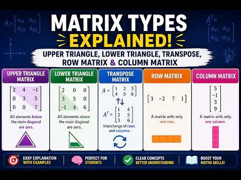 Matrix Types Explained | Upper Triangle, Lower Triangle, Transpose, Row & Column Matrix (Part-2)