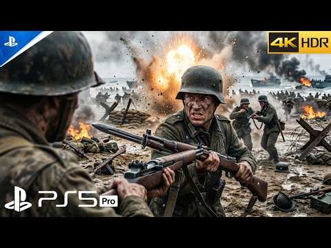 (PS5) D-Day Normandy Beach Assault | Intense War Gameplay [4K60FPS] COD WWII