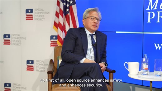 "Open source enhances safety and enhances security."In his conversation with @scsp_ai's @Ylli_Bajraktari, NVIDIA CEO Jensen Huang shares why open source is a national security asset — and how massive swarms of open source models are the defense against next-gen cyber threats.