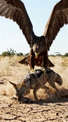 🦅 Mother Eagle vs Hungry Jackal – Brutal Wildlife Fight! 🐺🔥#jackal#animals #ai#eagle #viral #short