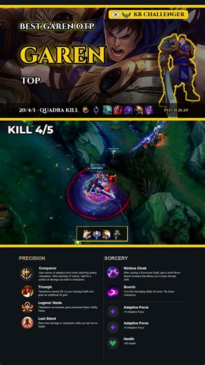 Best Garen OTP QUADRAKILL on Garen | Garen TOP vs Jax | Patch 26.20