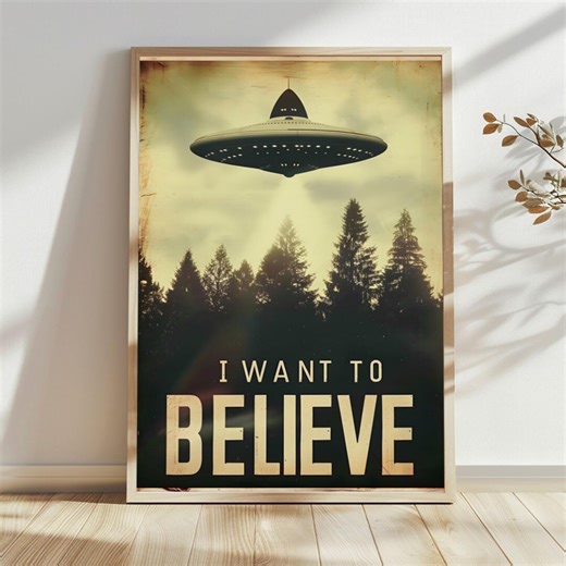 UFO Poster Retro Sci Fi Wall Art, Alien Spaceship Print, Believe Quote Decor, Vintage Space Artwork, Mystery Room Poster - Etsy