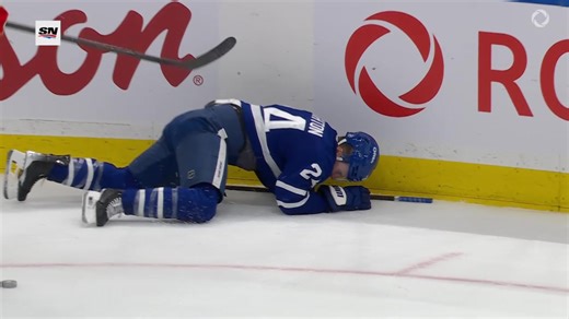 Scott Laughton gets hit hard into the boards by Eetu Luostarinen. There was no penalty on the play. | Sportsnet