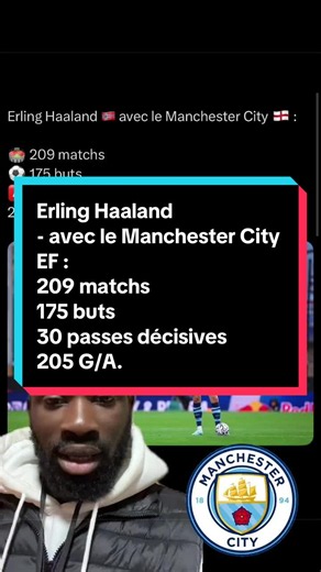 Erling Haaland - avec le Manchester City EF : 209 matchs 175 buts 30 passes décisives 205 G/A.