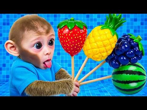 BiBi Monkey Crazy Fruit Lollipops Taste Test Surprise! | Baby Monkey Daily