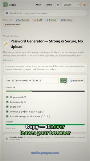 Password generator - strong,random, nothing stored #Shorts #passwordgenerator #passwordgeneratorfree