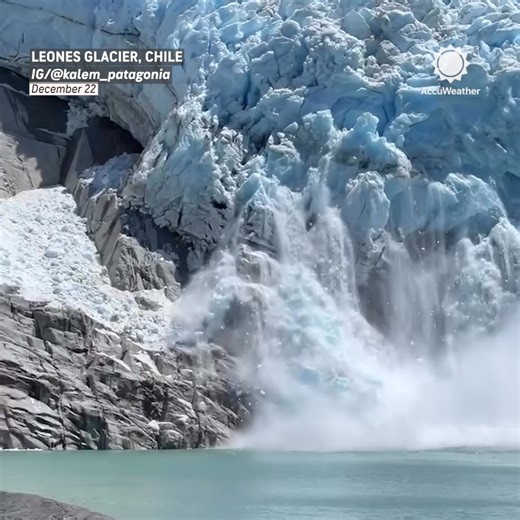 Footage captures a dramatic collapse on Chile’s Leones Glacier as ice breaks away and crashes below. | AccuWeather
