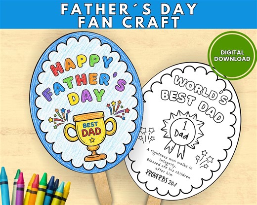 Religious Father’s Day Craft, Father’s Day Bible Fan Craft for Kids, Preschool Coloring Activity, Dad Church Lesson, Sunday School Lesson - Etsy