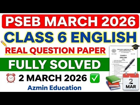 6th Class English Real Question paper Fully solved 2 March 2026, PSEB 6th class english real paper