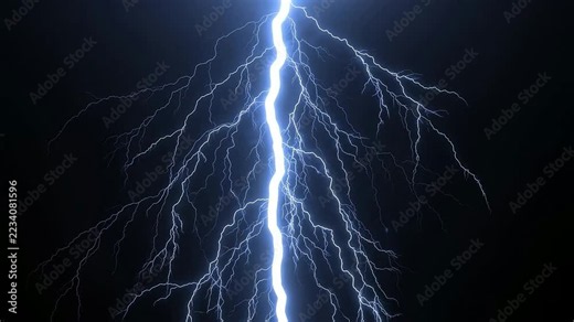 Bright Electric Lightning Strike Flashing Across Black Night Sky Static Wide Shot Severe Storm Weather