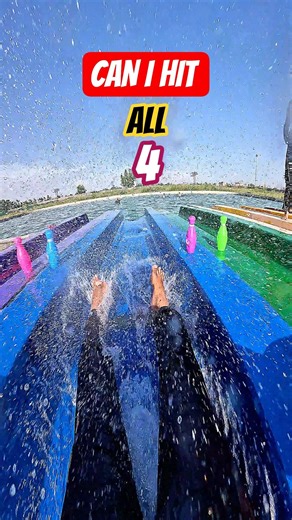 POV Water Slide Bottle Hit Challenge 💦 Can I Knock Them All Into The Pool? #waterslide #challenge