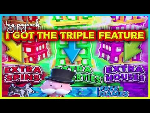 TRIPLE MEGA FEATURE on Monopoly Big Board Bucks Slots!