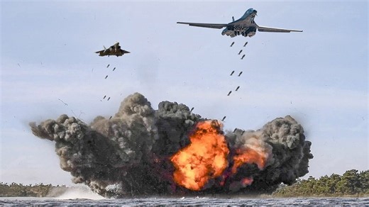 B-1 bomber conducts extensive bombing exercise in forested area