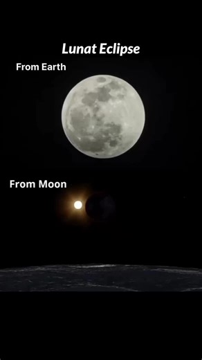Total Lunar Eclipse – Two Perspectives! From Earth, we see the Moon turn red (Blood Moon). But if you were standing on the Moon, you’d actually see the Earth covering the Sun with a glowing red ring 🌍☀️. ⚠️ Note: This is a visualization, not real footage – created only for educational purpose. 👉 Imagine you’re on the Moon, looking back at Earth during an eclipse… what would you feel? 🌌 #LunarEclipse #BloodMoon #SpaceFacts #AstronomyForAll #AstroReel