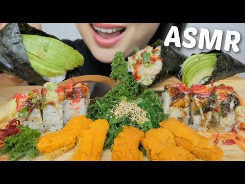 SUSHI ASMR *Fresh BC Uni with Tamaki Cone and Gozila Roll | N.E Let's Eat
