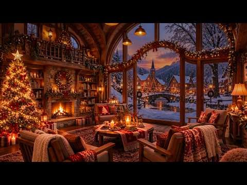 Christmas Jazz Instrumental by the Fireplace | Smooth Holiday Jazz with Gentle Snow for Work
