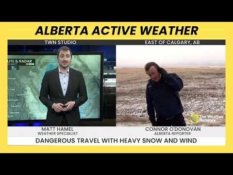 Powerful Winds Whip at Alberta Reporter as Wintry System Hits Province | #forecast