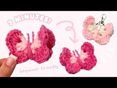 easy crochet butterfly keychain for BEGINNERS 🦋 5 MINUTES | cute crochet tutorial step-by-step
