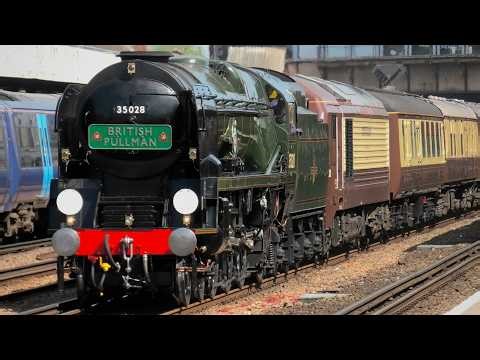35028 Clan Line Battles The Heat With 67021 & Brighton Belle Driving Car ’Celia’ Passes Tonbridge