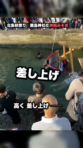 北条秋祭り 2025｜川から縄で引き上げ、また投げ込む 鹿島神社の神輿みそぎ【愛媛・松山】 #shorts