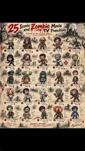 🧟 25 Iconic Zombie Movie & TV Franchises Through the Years 🧟‍♂️☠️ | Horror Sketch Art | MythInk22