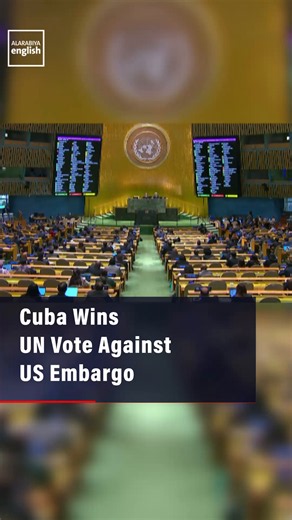 The UN General Assembly adopts a resolution calling for an end to the US embargo on Cuba, despite support falling to its lowest level in 30 years. Cuba accuses Washington of pressuring countries to withdraw their backing for the nonbinding resolution.