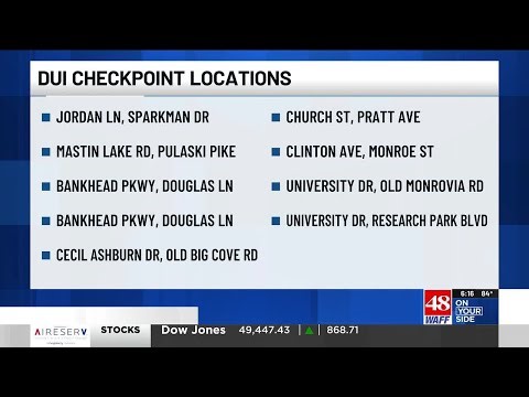 Huntsville police set DUI checkpoints Friday night across major roads