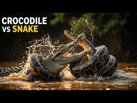 Crocodile vs Snake Fight in River | Realistic Wildlife Battle