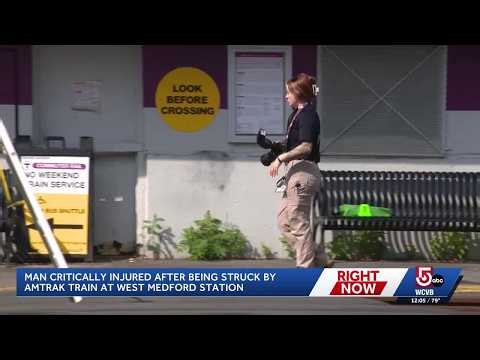 Man crossing railroad tracks struck by Amtrak train at Medford station
