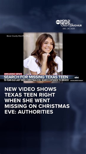 Authorities have unveiled video they believe shows Texas teen Camila Mendoza Olmos, who’s been missing since Christmas Eve. Dash cam footage shows a woman matching her description walking near her home on the last day she was seen. Trevor Ault reports. #WorldNewsTonight