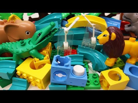Satisfying Marble Run Building Blocks ASMR Elephant Lion Animals through the Jungle