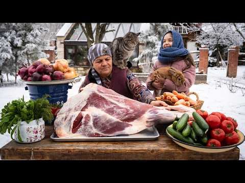 Cooking Pilaf from a Whole Beef Leg Over Open Fire 🔥🌾🥩