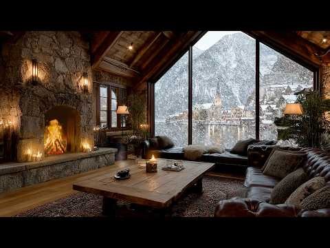 Cozy Hallstatt Blizzard Night 4K ❄️🔥 Fireplace Ambience 3 Hours Snowstorm Sounds for Sleep