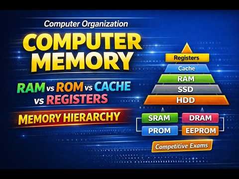 Computer Memory Complete Lecture | RAM, ROM, Cache, Registers, Memory Hierarchy | Competitive Exams
