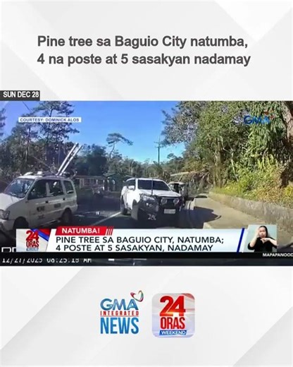 Pine tree sa Baguio City natumba, 4 na poste at 5 sasakyan nadamay | 24 Oras Weekend