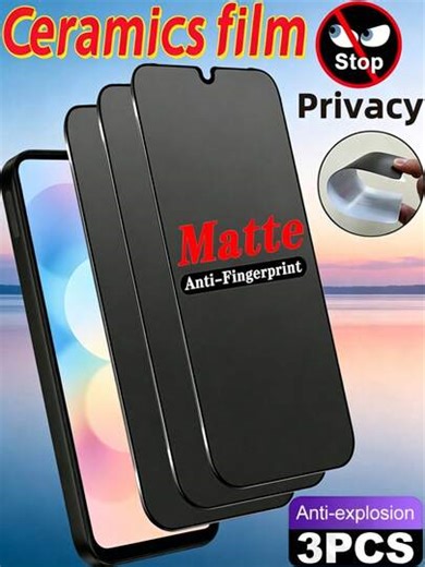 Shockproof Android Phone Screen Protector 3pcs Matte Anti Peeping Ceramic Film Anti Glare And Anti Fingerprint Full Coverage Explosion-Proof, Scratch Resistant, Anti Spy Phone Screen Protector Compatible With Samsung Galaxy S26 Ultra S25 S24 S23 FE S22 A57 A56 A55 A36 A37 A35 A34 A33 A32 A17 A07 A06 A16 A26 4G 5G Office/Subway Privacy Protection, No Bubble Automatic Adsorption, Easy To Install Protective Film Does Not Support Fingerprint Recognition [ International Version, Non Local Version ] S