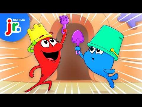 Build VS Destroy Sandcastle Challenge! 🏝️ Dr. Seuss’s Red Fish, Blue Fish | Netflix Jr