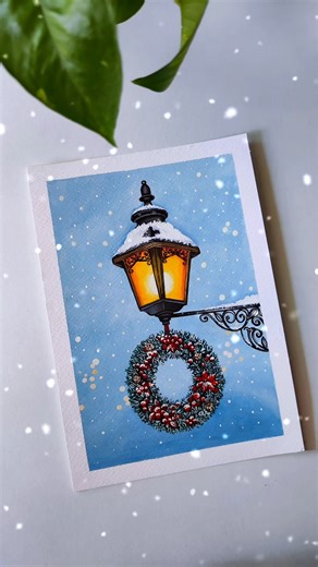 Cozy Christmas Lantern & Wreath Painting 🎄 | Snowy Winter Night | Gouache + Mixed Media Art Process