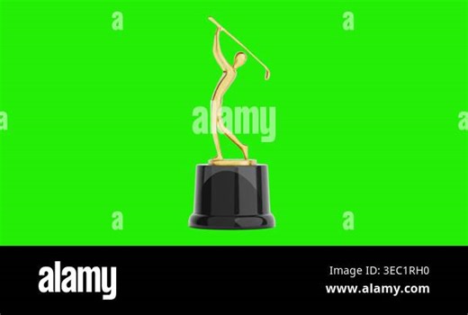 4k Resolution Video: Sports Achievement And Victory Concept. Golden Golf Player Trophy Swinging Club On Black Base Seamless Loop Animated and Rotated On Green Screen Chroma Key Background With Alpha Matte Stock Video Footage - Alamy