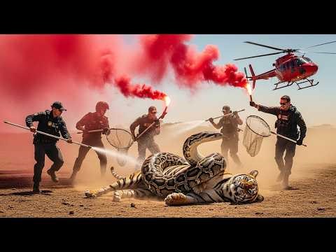 Massive Python Wraps Around Tiger | Then the Rescue Team Arrives