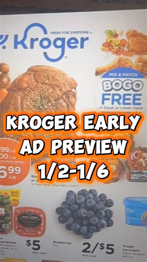 Kroger EARLY Ad Preview for 1/2-1/6 ➡️ Comment AD to send this to your inbox! https://www.krogerkrazy.com/kroger-weekly-ad/ | Kroger Krazy