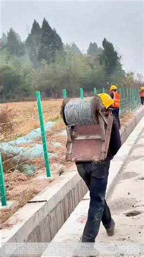 Creative tool for installing steel wires in high-speed highway guardrails.