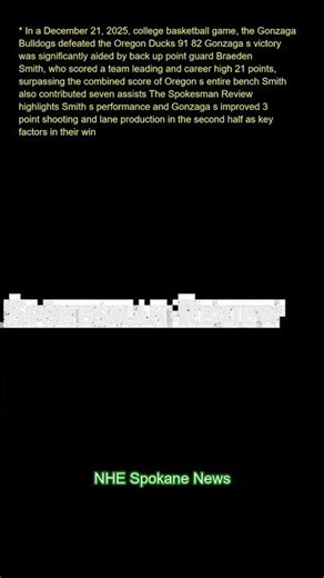 In a December 21, 2025, college basketball game, the Gonzaga Bulldogs defeated the Oregon Ducks 91-8