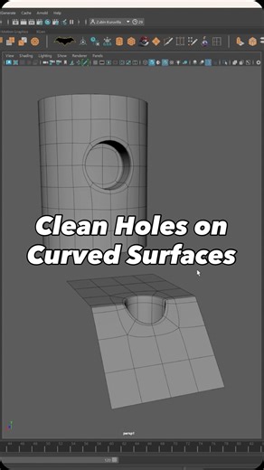 Zubin K on Instagram: "Struggling with messy boolean holes on curved surfaces? Here’s my favourite hard surface modeling tool to achieve clean holes and good topology on uneven surfaces. This method works in Blender & Autodesk Maya and keeps your subdivision surfaces smooth and predictable. If you found this helpful, follow for more modeling breakdowns!⚡️ #3dmodeling #maya3d #hardsurface"