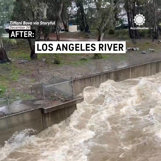 Before-and-after footage shows how an atmospheric river transformed the Los Angeles River, sending water surging through the channel after torrential rain soaked Southern California. | AccuWeather